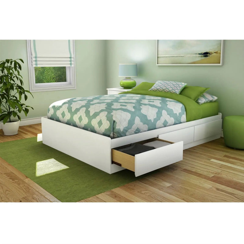 Full size Contemporary Platform Bed with 3 Storage Drawers in White by HomePacific
