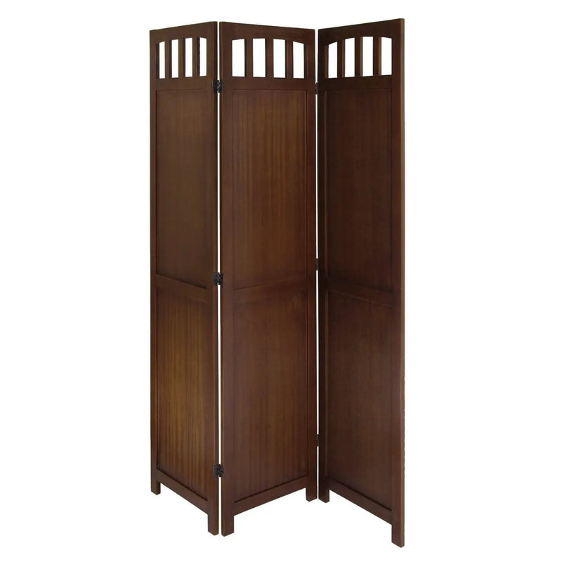 3-Panel Wooden Folding Room Divider Screen in Walnut Finish by HomePacific