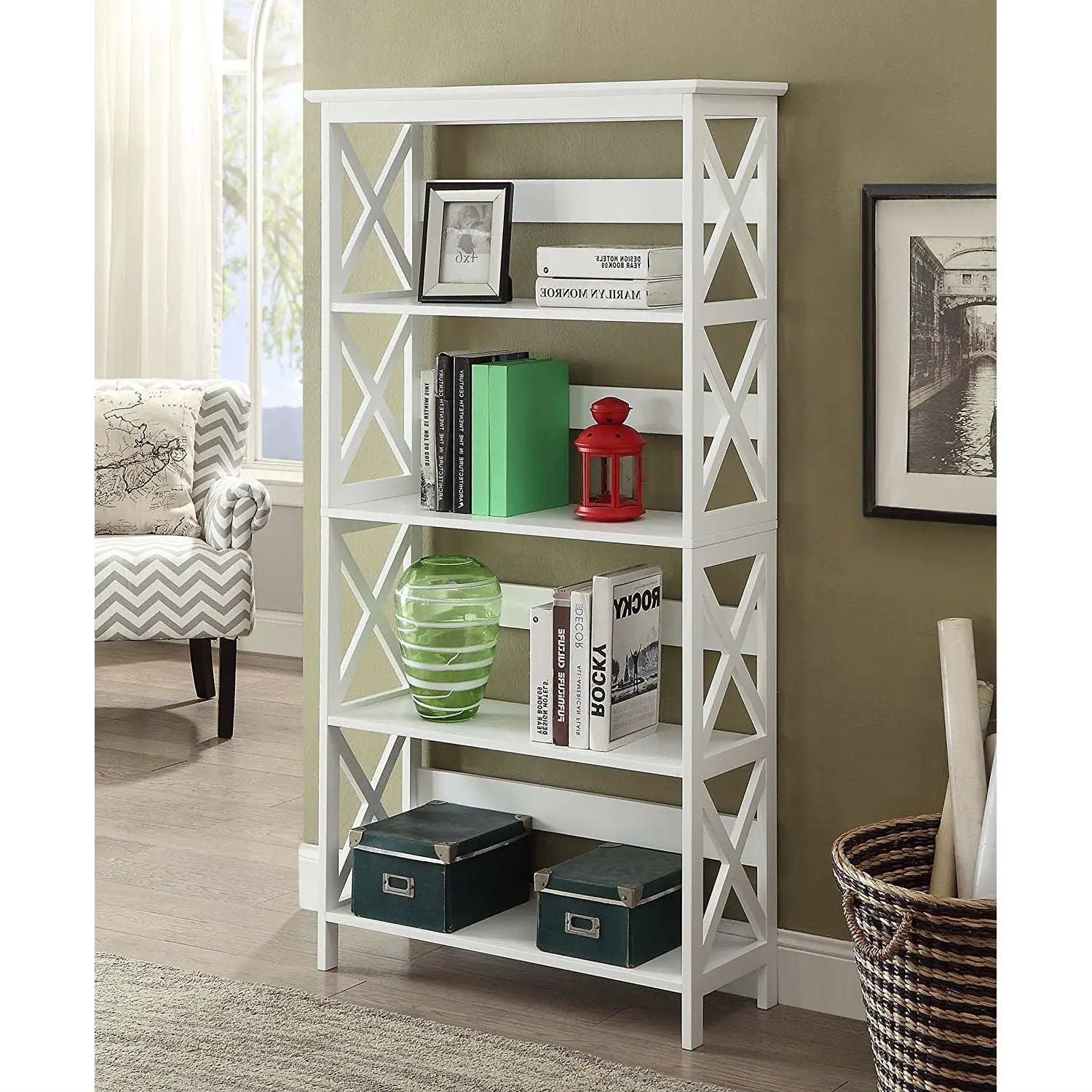 Glossy White 5-Shelf Bookcase by HomePacific