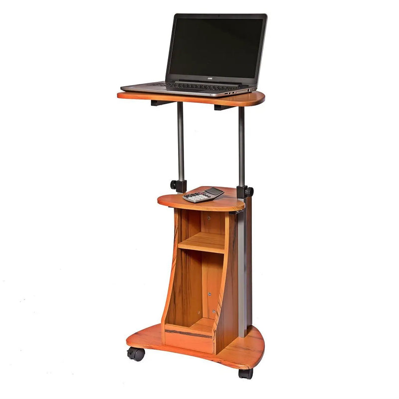 Mobile Sit Down Stand Up Desk Adjustable Height Laptop Cart in Wood-grain Finish by HomePacific