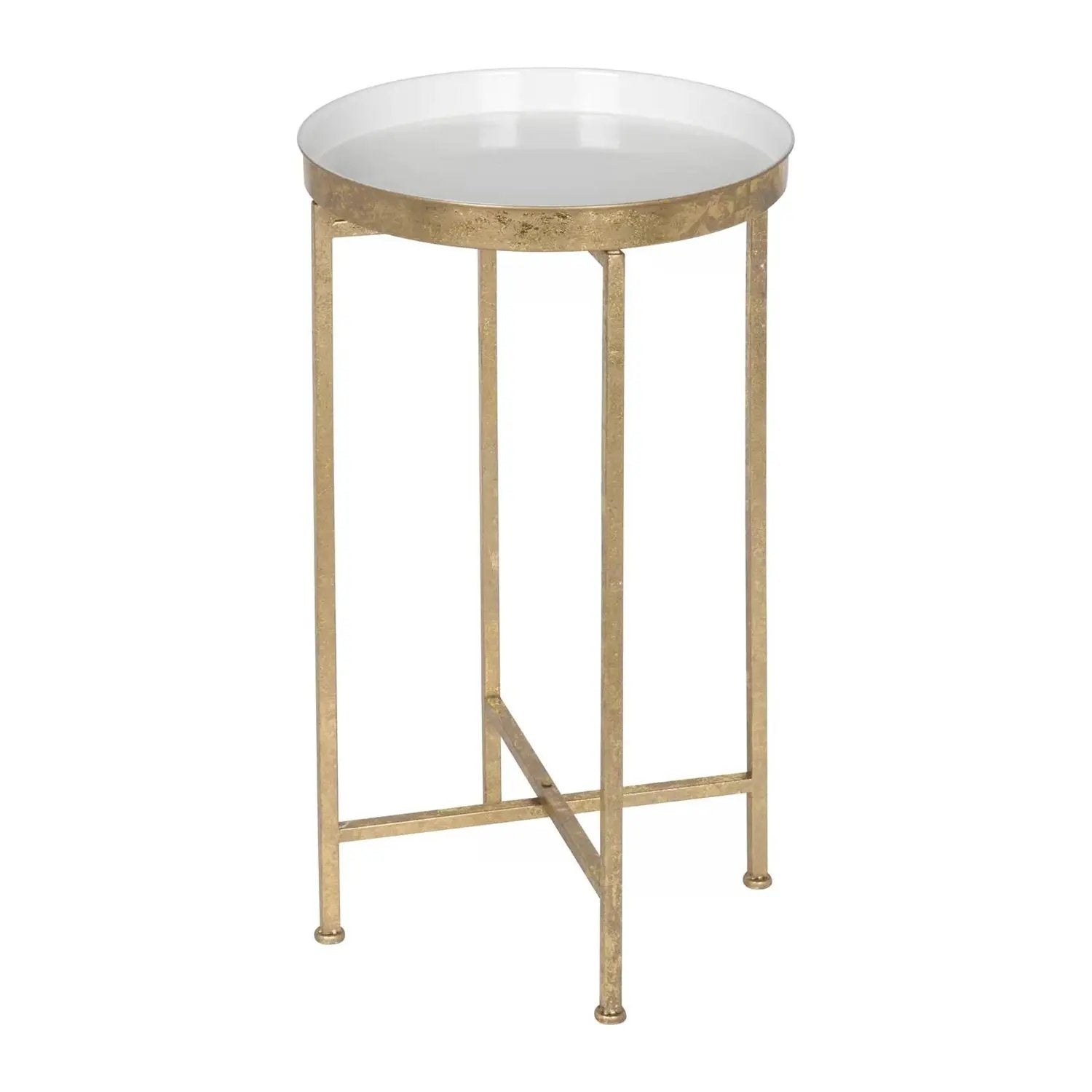 Gold Metal Round Nightstand End Table with Removable White Tray Top by HomePacific