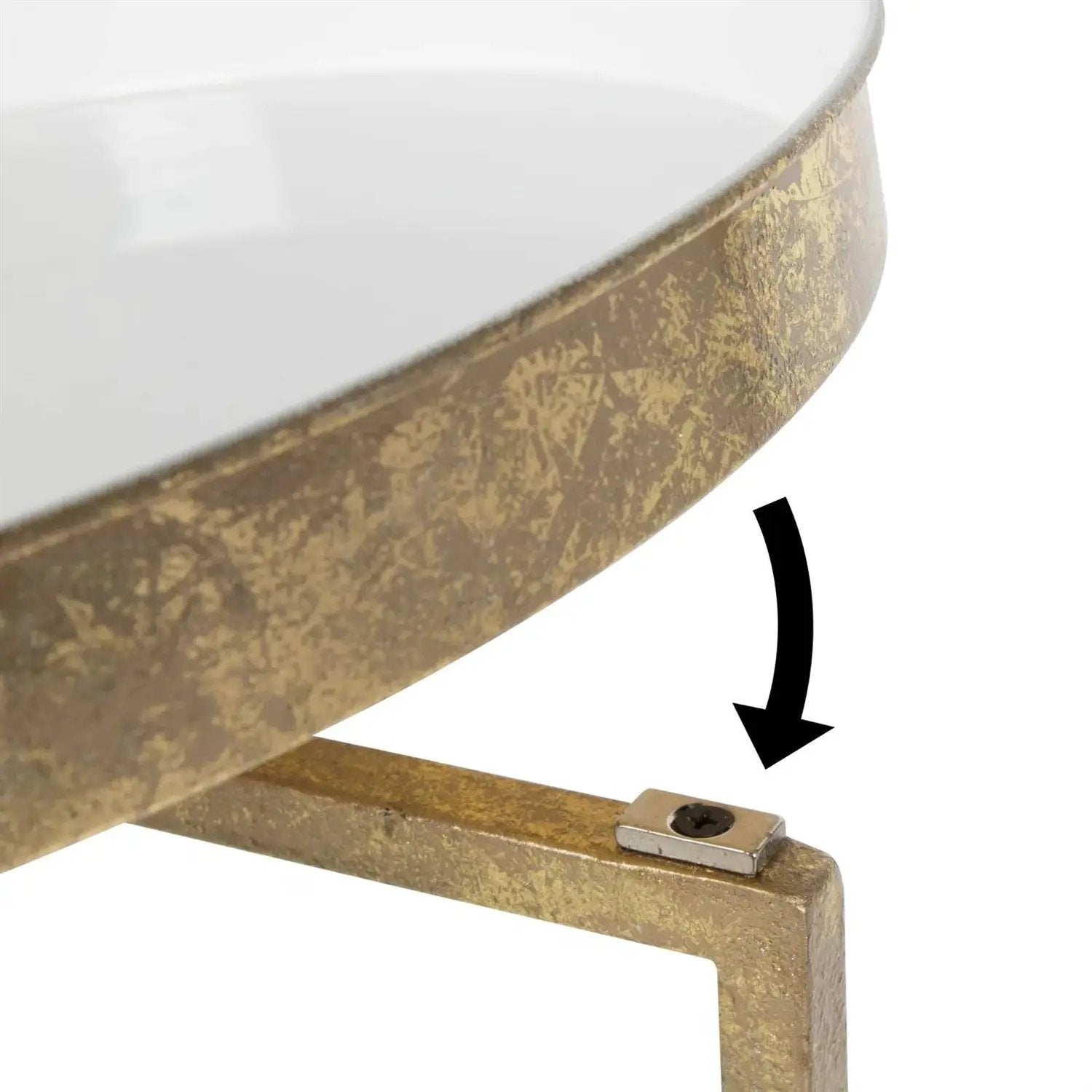 Gold Metal Round Nightstand End Table with Removable White Tray Top by HomePacific