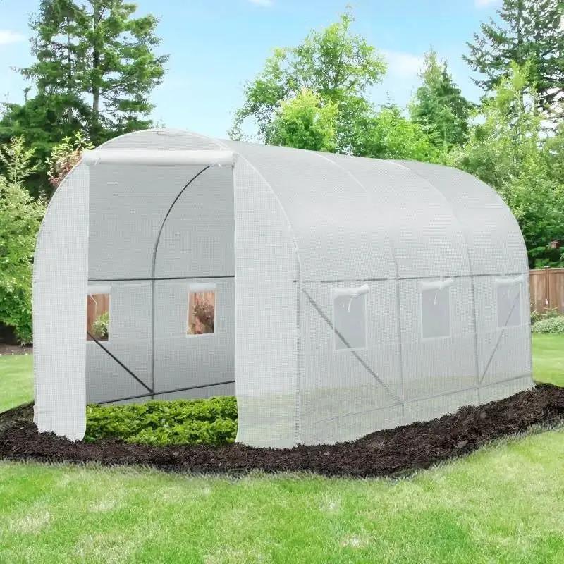 14.7 Ft x 6.5 Ft Outdoor Greenhouse w/ Heavy Duty Steel Frame and White PE Cover by HomePacific