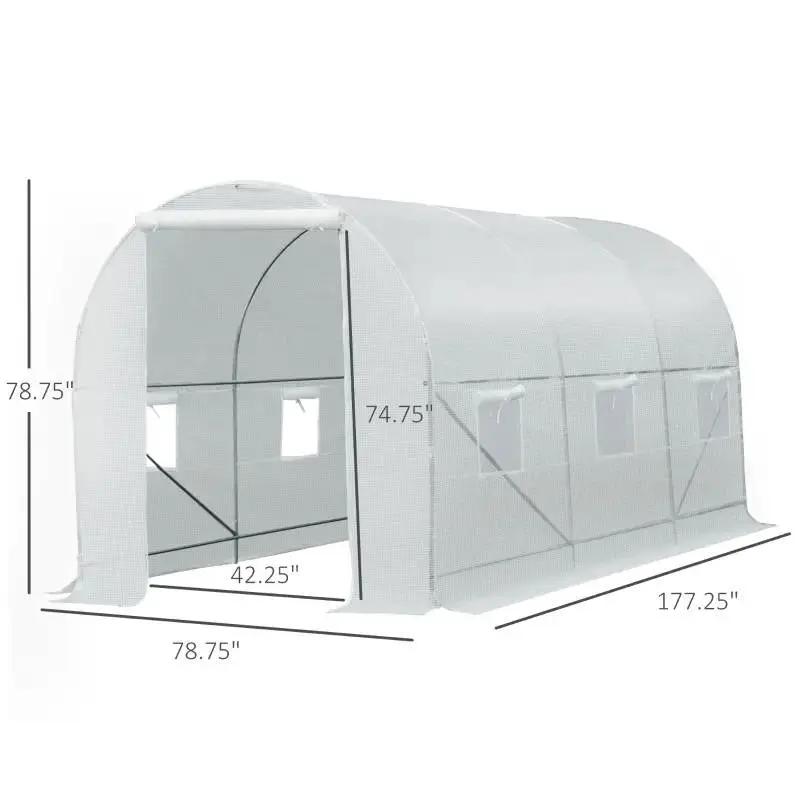 14.7 Ft x 6.5 Ft Outdoor Greenhouse w/ Heavy Duty Steel Frame and White PE Cover by HomePacific