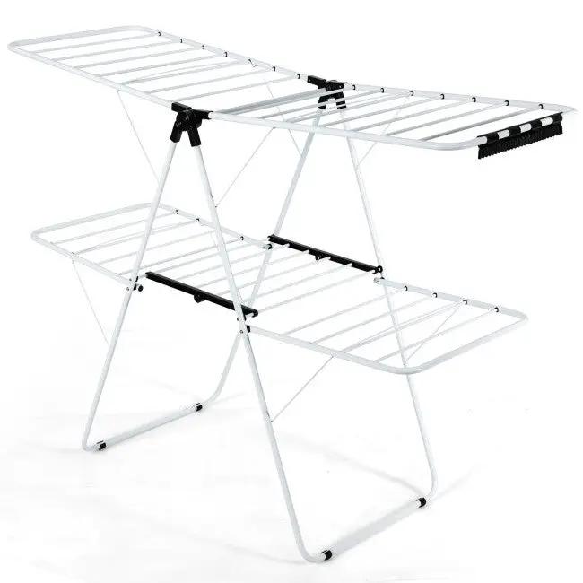White 2 Level Foldable Clothes Drying Rack Adjustable Height by HomePacific