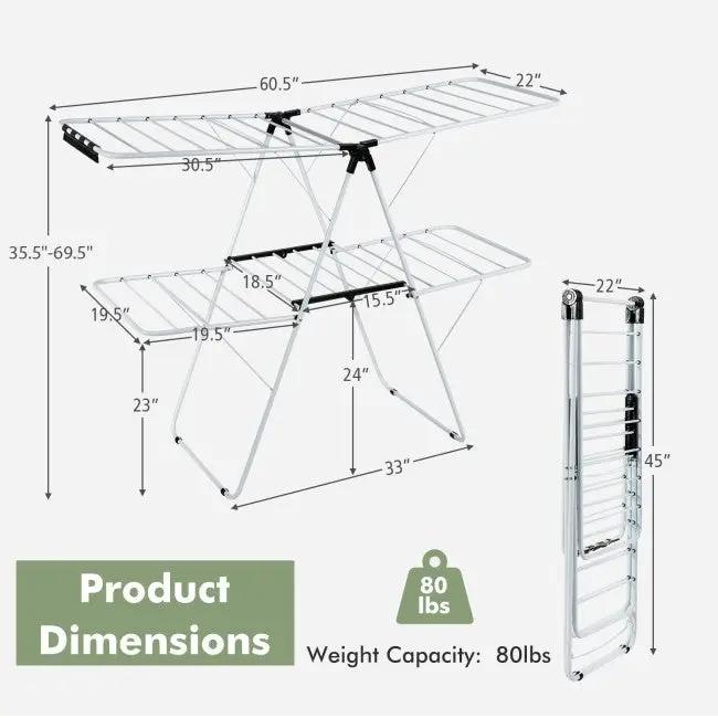 White 2 Level Foldable Clothes Drying Rack Adjustable Height by HomePacific