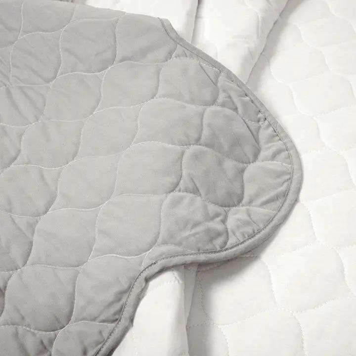 King/Cal King White Grey Scalloped Edge Reversible Thin Light Quilt Set by HomePacific