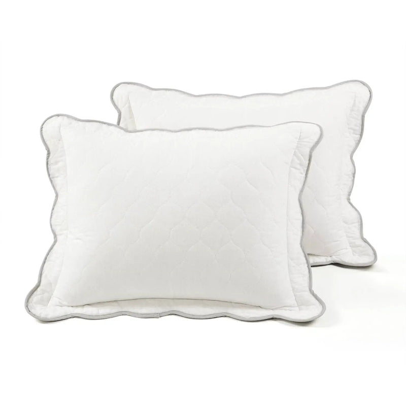 King/Cal King White Grey Scalloped Edge Reversible Thin Light Quilt Set by HomePacific