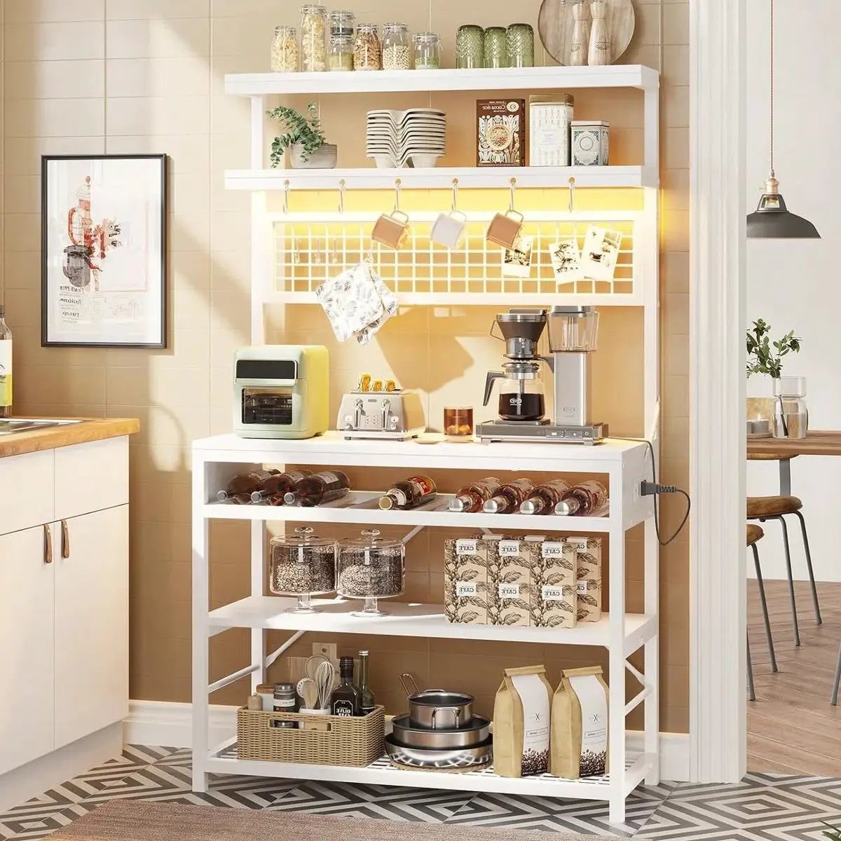 White Modern Industrial Kitchen Baker's Rack with Multi-Color LED Lights by HomePacific
