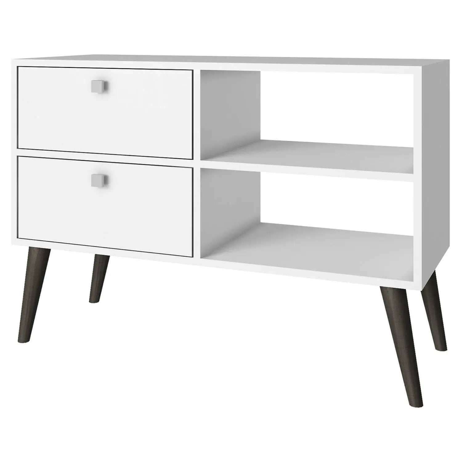 White Grey Wood Modern Classic Mid-Century Style TV Stand Entertainment Center by HomePacific