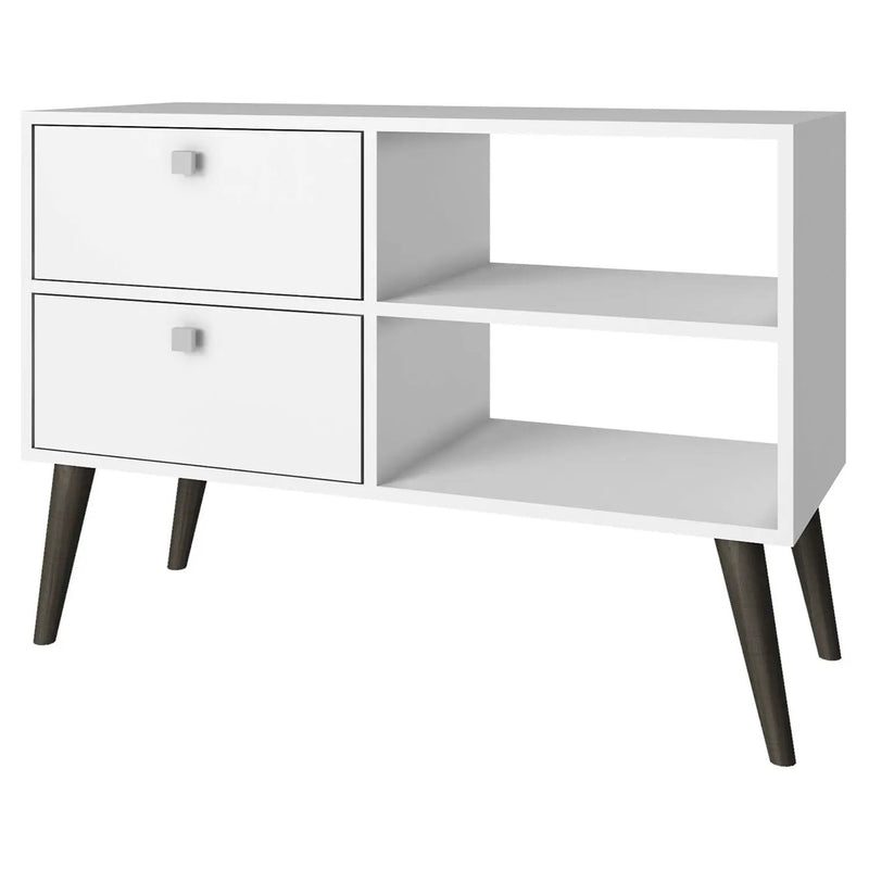 White Grey Wood Modern Classic Mid-Century Style TV Stand Entertainment Center by HomePacific