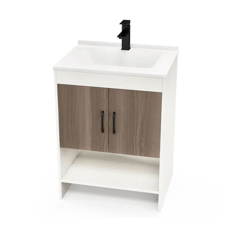 Modern White and Grey Wood Finish Bathroom Vanity with Sink and Faucet by HomePacific