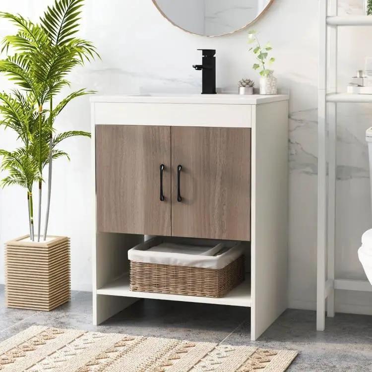 Modern White and Grey Wood Finish Bathroom Vanity with Sink and Faucet by HomePacific