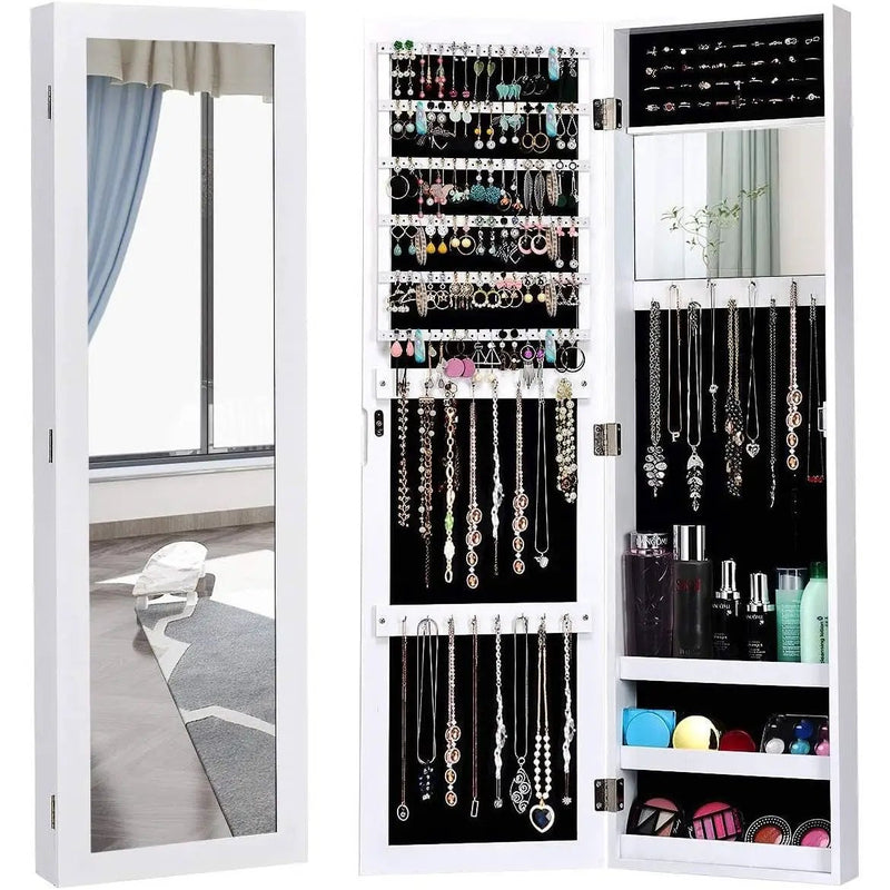 2-in-1 Wall or Door Mounted Jewelry Organizer Full Length Mirror in White by HomePacific