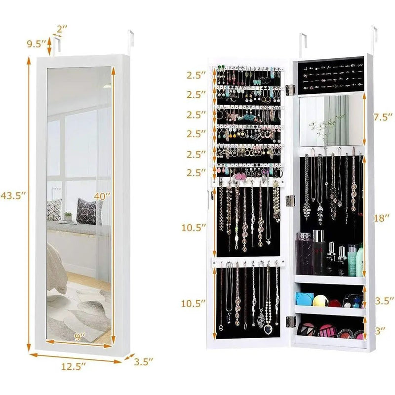 2-in-1 Wall or Door Mounted Jewelry Organizer Full Length Mirror in White by HomePacific