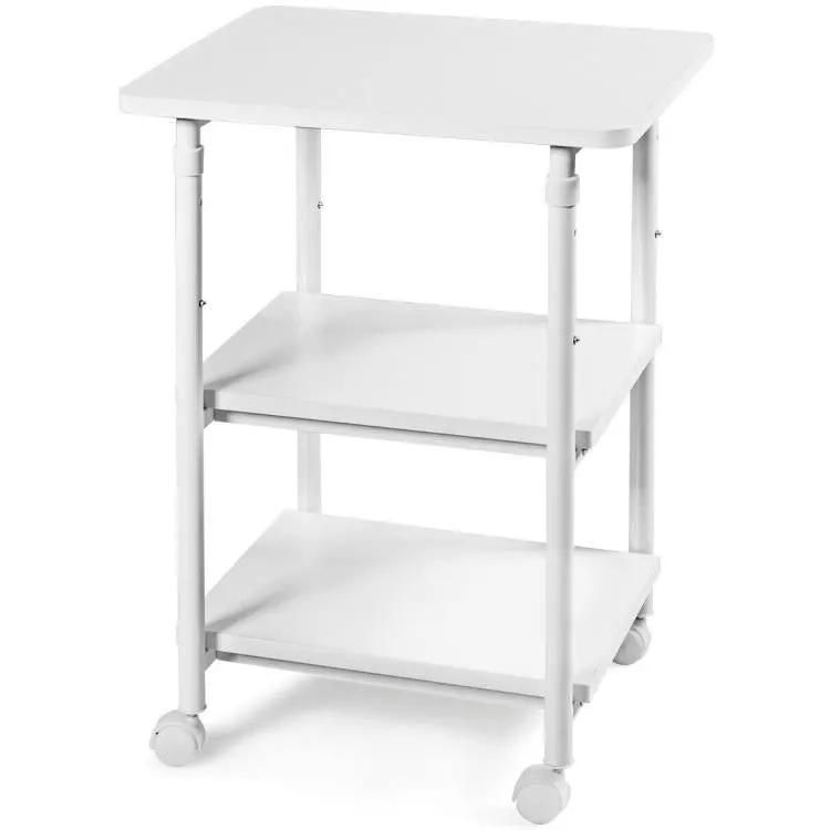 White Multifunction Adjustable Height 3-tier Printer Stand on Wheels by HomePacific