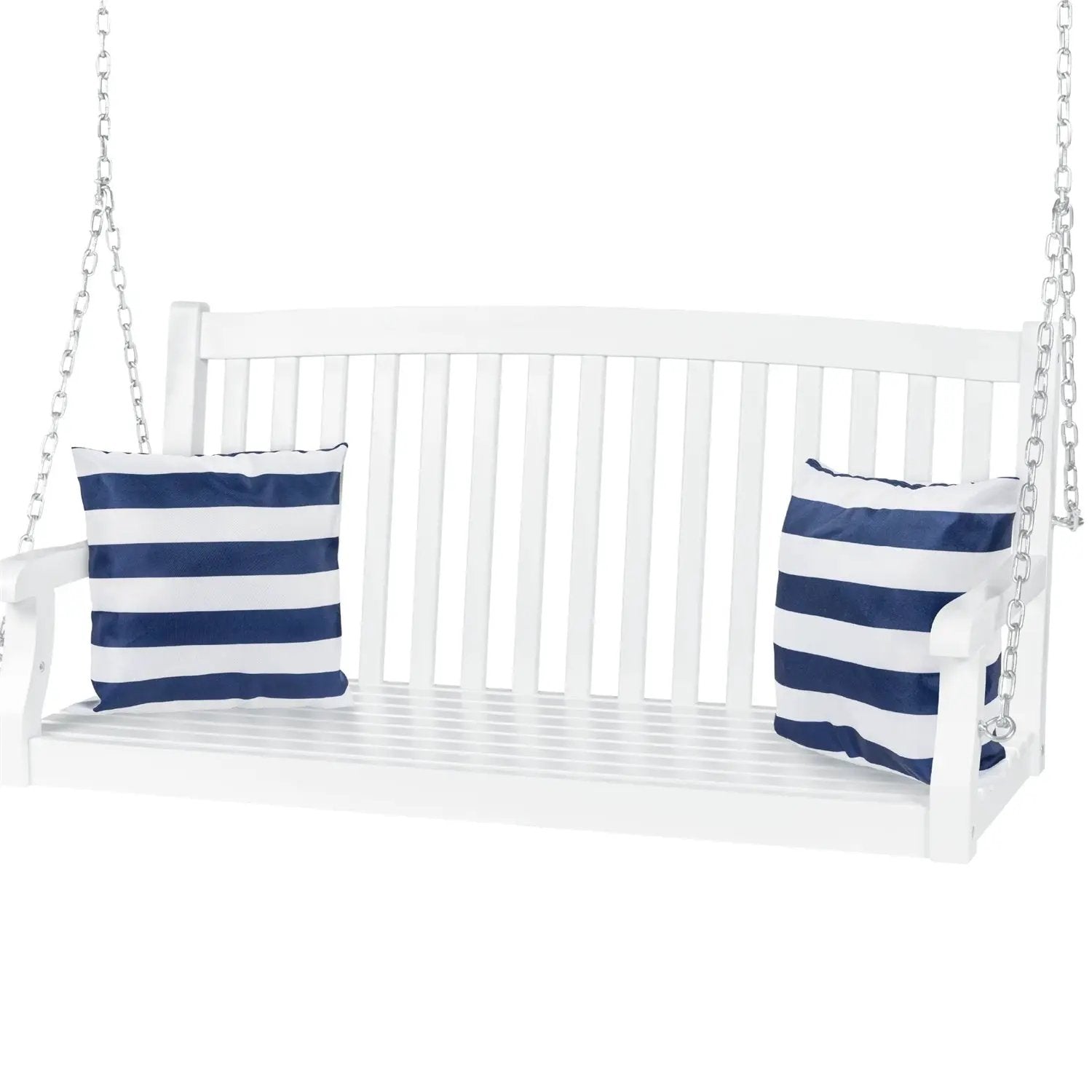 White Acacia Wooden Curved Back Hanging Porch Swing Bench with Mounting Chains by HomePacific