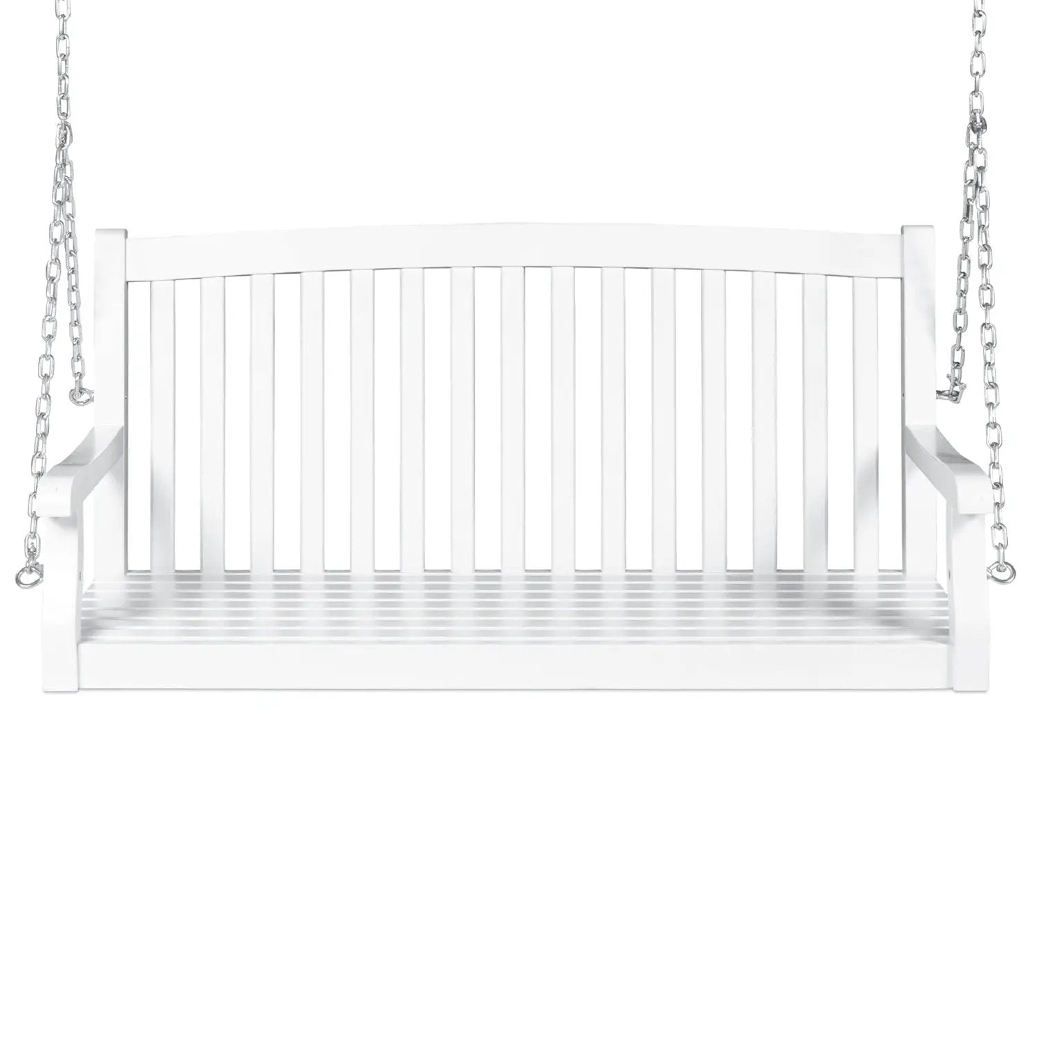 White Acacia Wooden Curved Back Hanging Porch Swing Bench with Mounting Chains by HomePacific