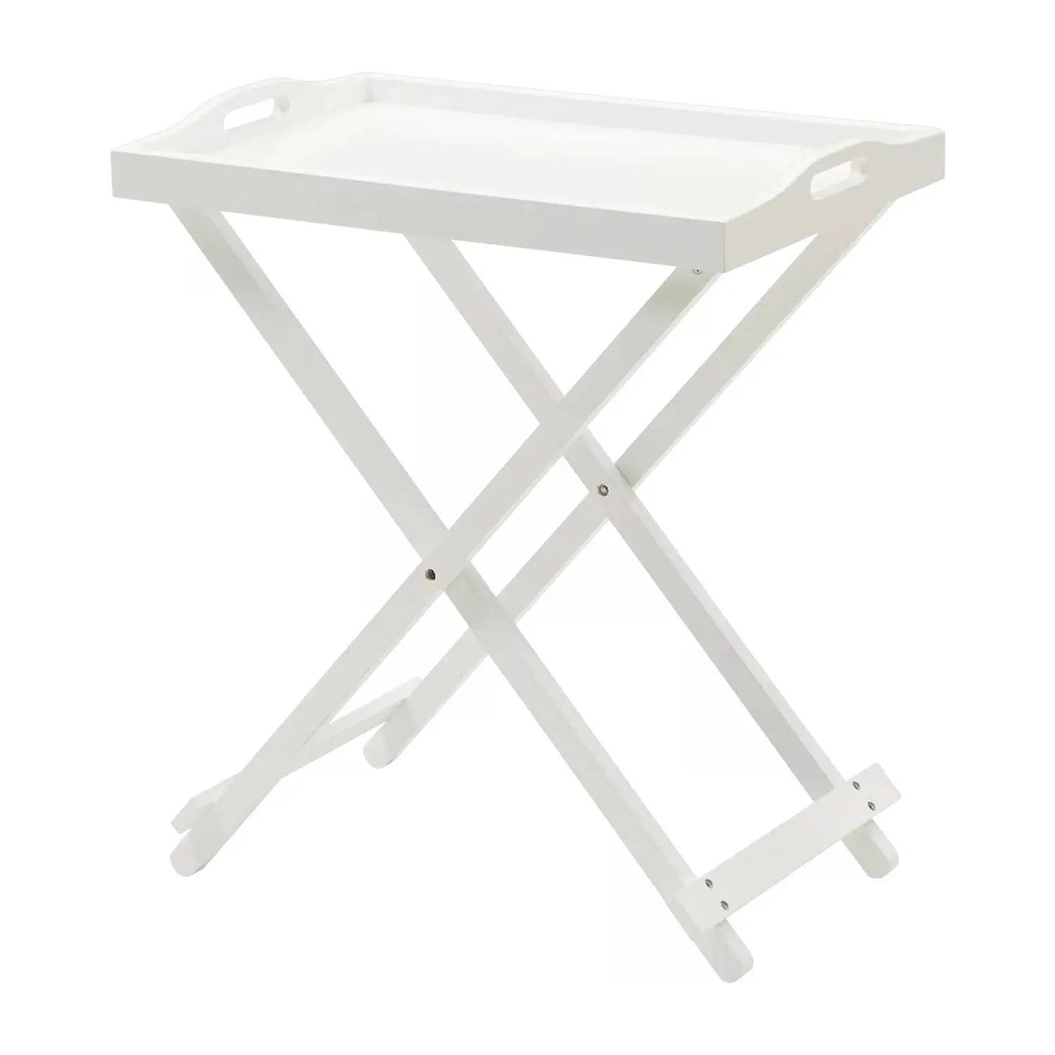 Folding TV Tray Bedside Table in White Wood Finish by HomePacific