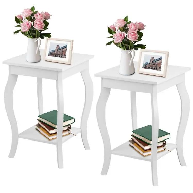 Stylish Nightstand End Table in White Wood Finish - Set of 2 by HomePacific