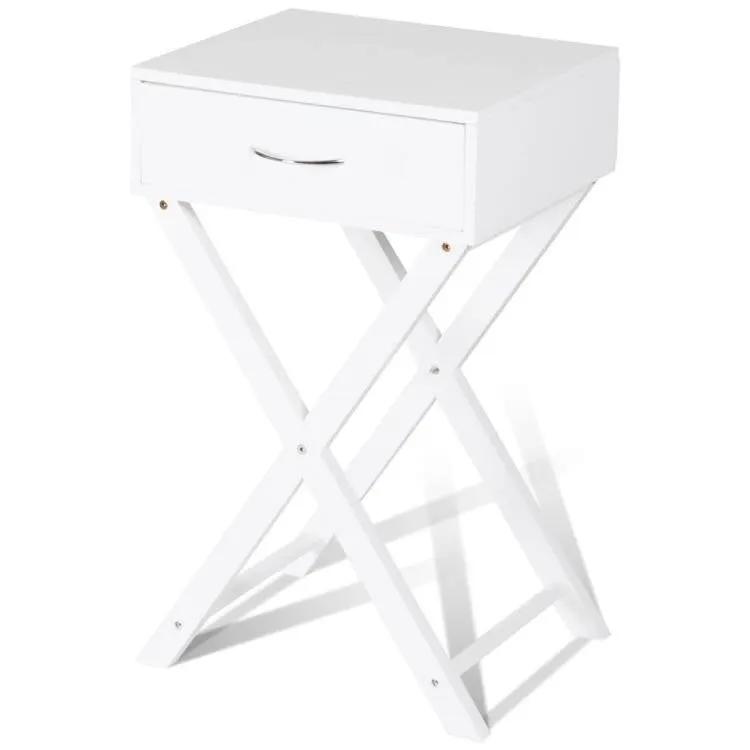 X-Shape 1 Drawer Nightstand End Side Table Storage in White by HomePacific