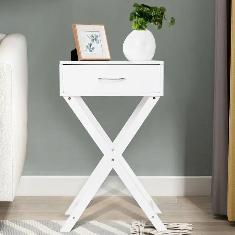 X-Shape 1 Drawer Nightstand End Side Table Storage in White by HomePacific