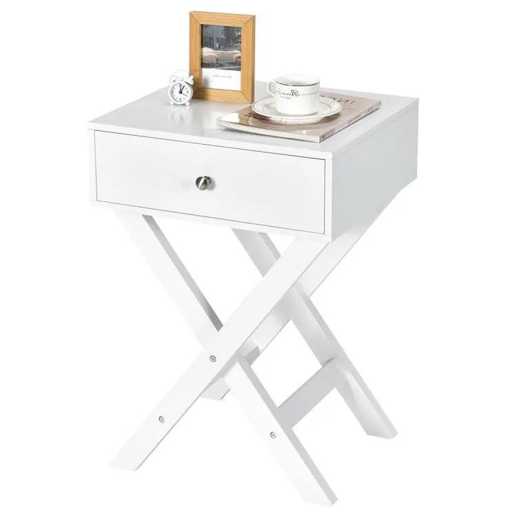 X-Shape 1 Drawer Nightstand End/Side Table Storage in White by HomePacific
