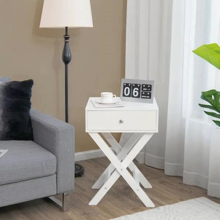 X-Shape 1 Drawer Nightstand End/Side Table Storage in White by HomePacific