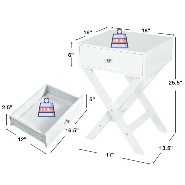 X-Shape 1 Drawer Nightstand End/Side Table Storage in White by HomePacific