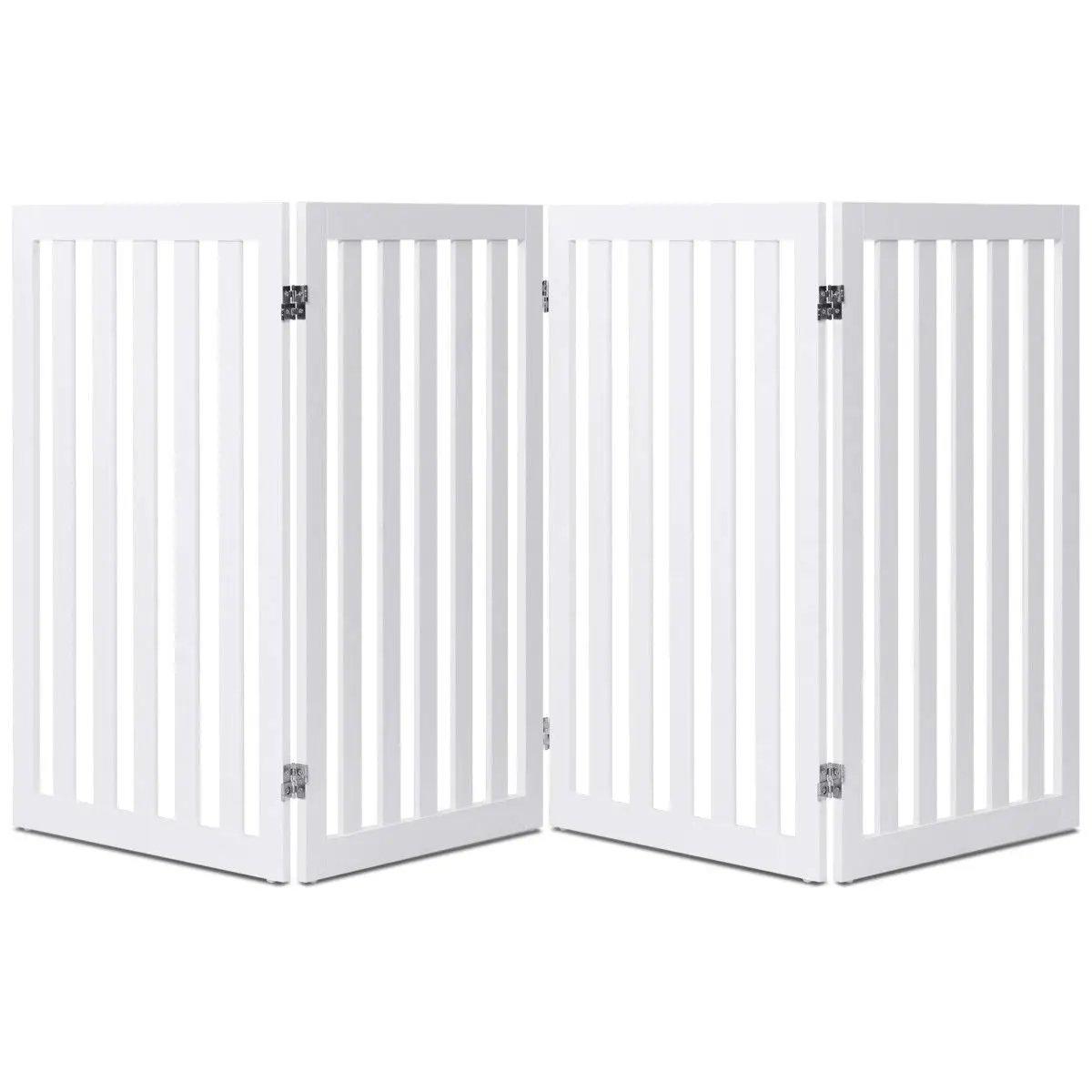 Folding 4-Panel Dog Gate Pet Fence in White Wood Finish by HomePacific