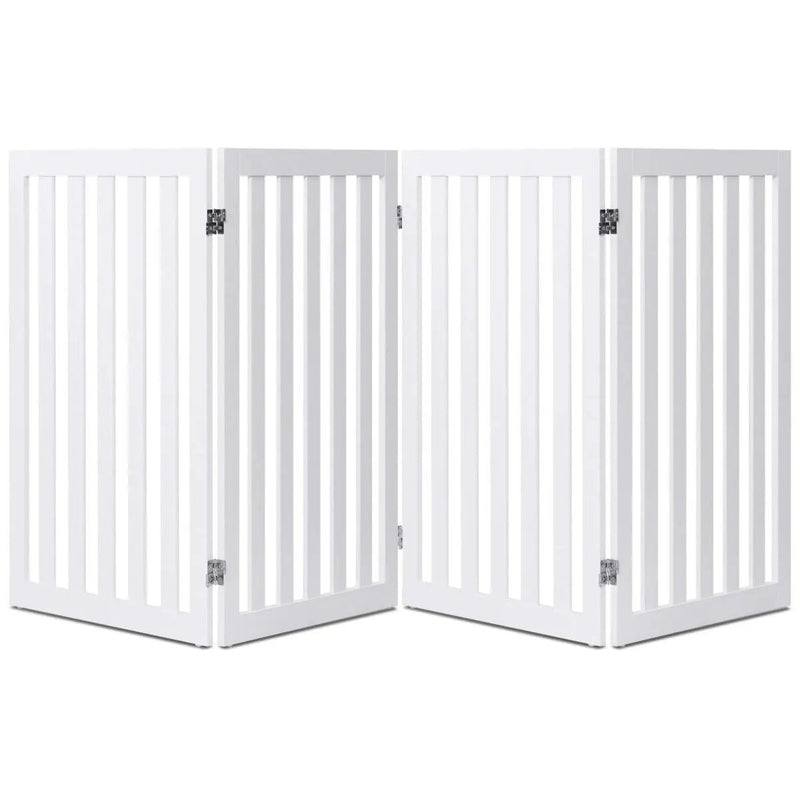 Folding 4-Panel Dog Gate Pet Fence in White Wood Finish by HomePacific