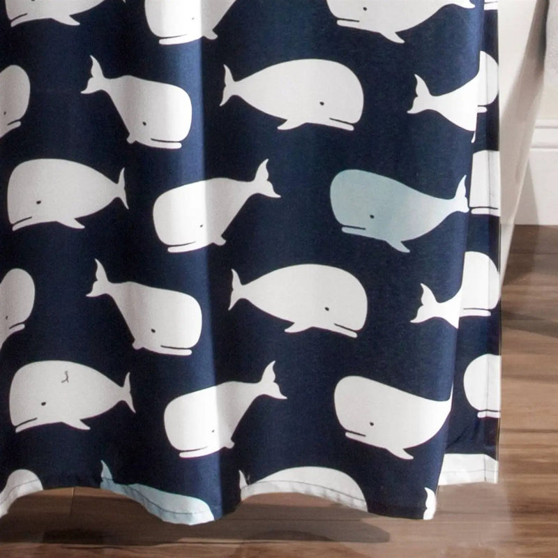 72-inch Navy White Nautical Whales Polyester Shower Curtain by HomePacific