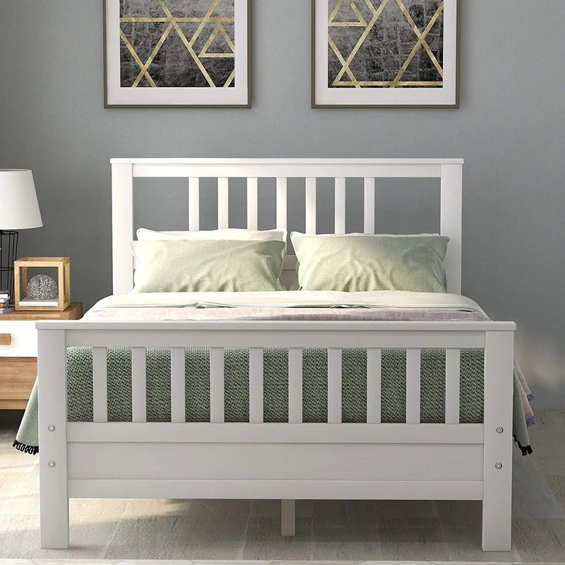 White Pine Wood Slatted Platform Headboard Footboard Full Size Bed by HomePacific
