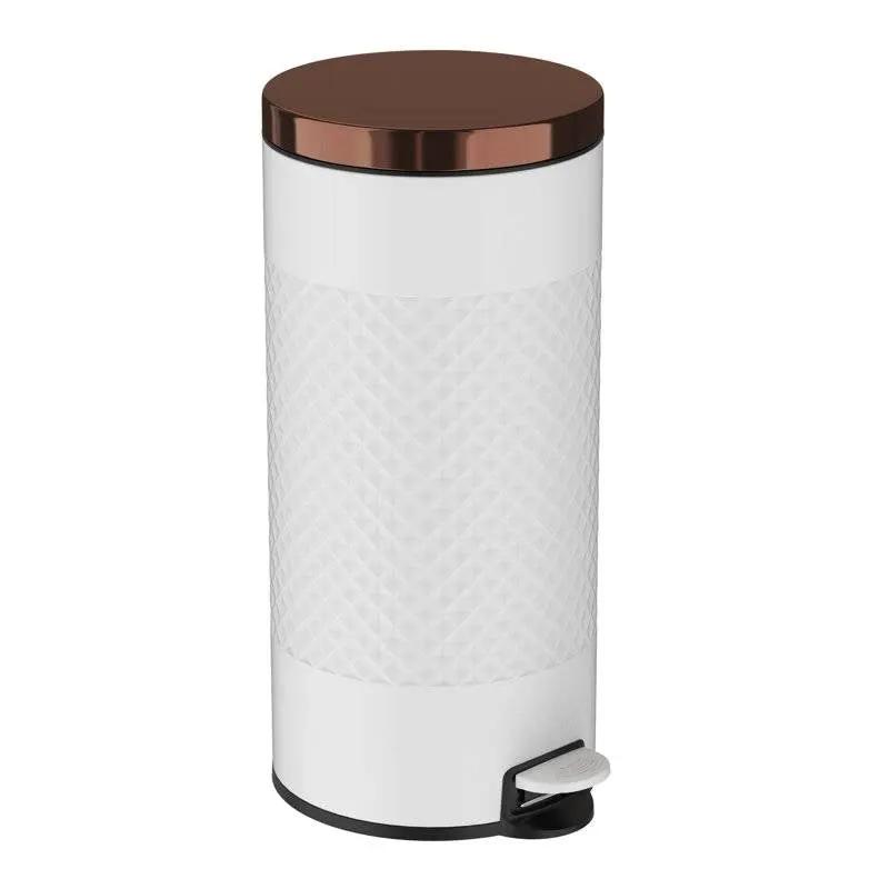 Hands Free White/Gold Metal Step On Trash Can - 8 Gallons by HomePacific