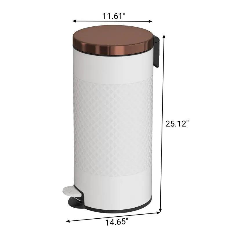 Hands Free White/Gold Metal Step On Trash Can - 8 Gallons by HomePacific