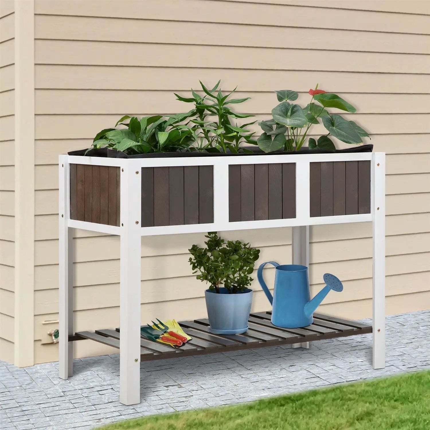 White Wooden 2 Level Elevated Raised Garden Planter Bed by HomePacific