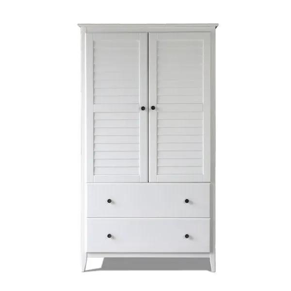 FarmHome Louvered Distressed White Solid Pine Armoire by HomePacific