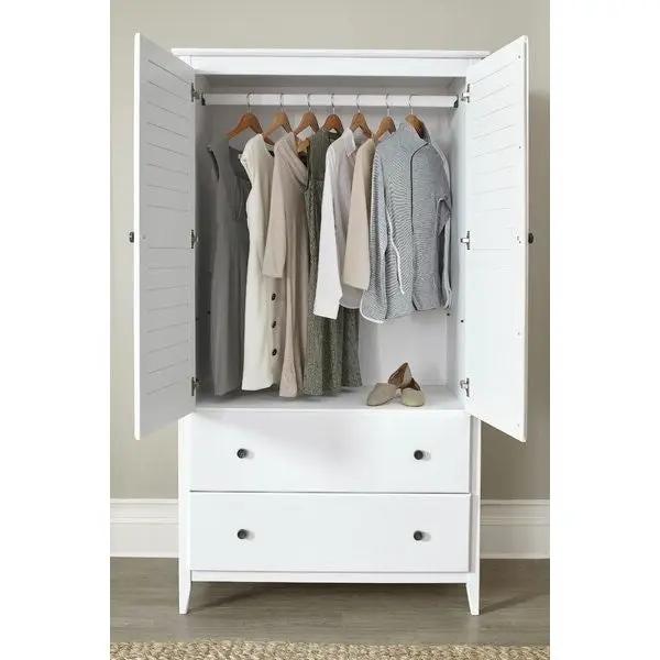 FarmHome Louvered Distressed White Solid Pine Armoire by HomePacific