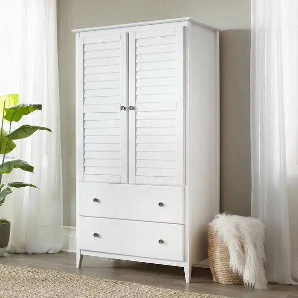 FarmHome Louvered Distressed White Solid Pine Armoire by HomePacific