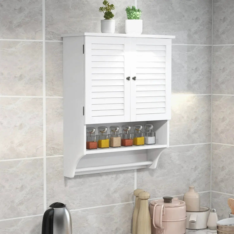 White Wall-Mounted Bathroom Storage Medicine Cabinet with Louver Doors by HomePacific
