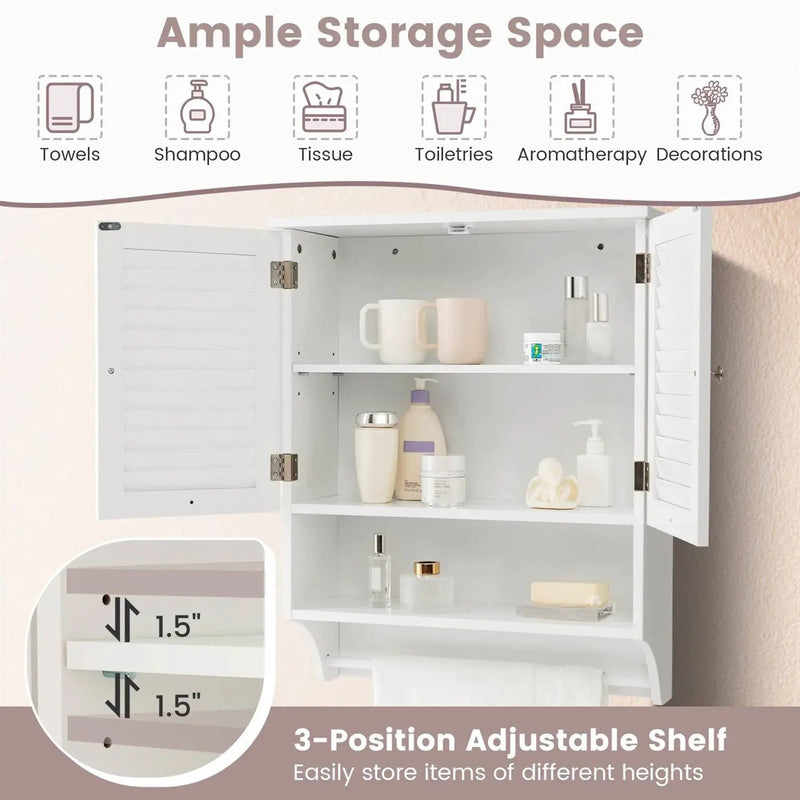 White Wall-Mounted Bathroom Storage Medicine Cabinet with Louver Doors by HomePacific