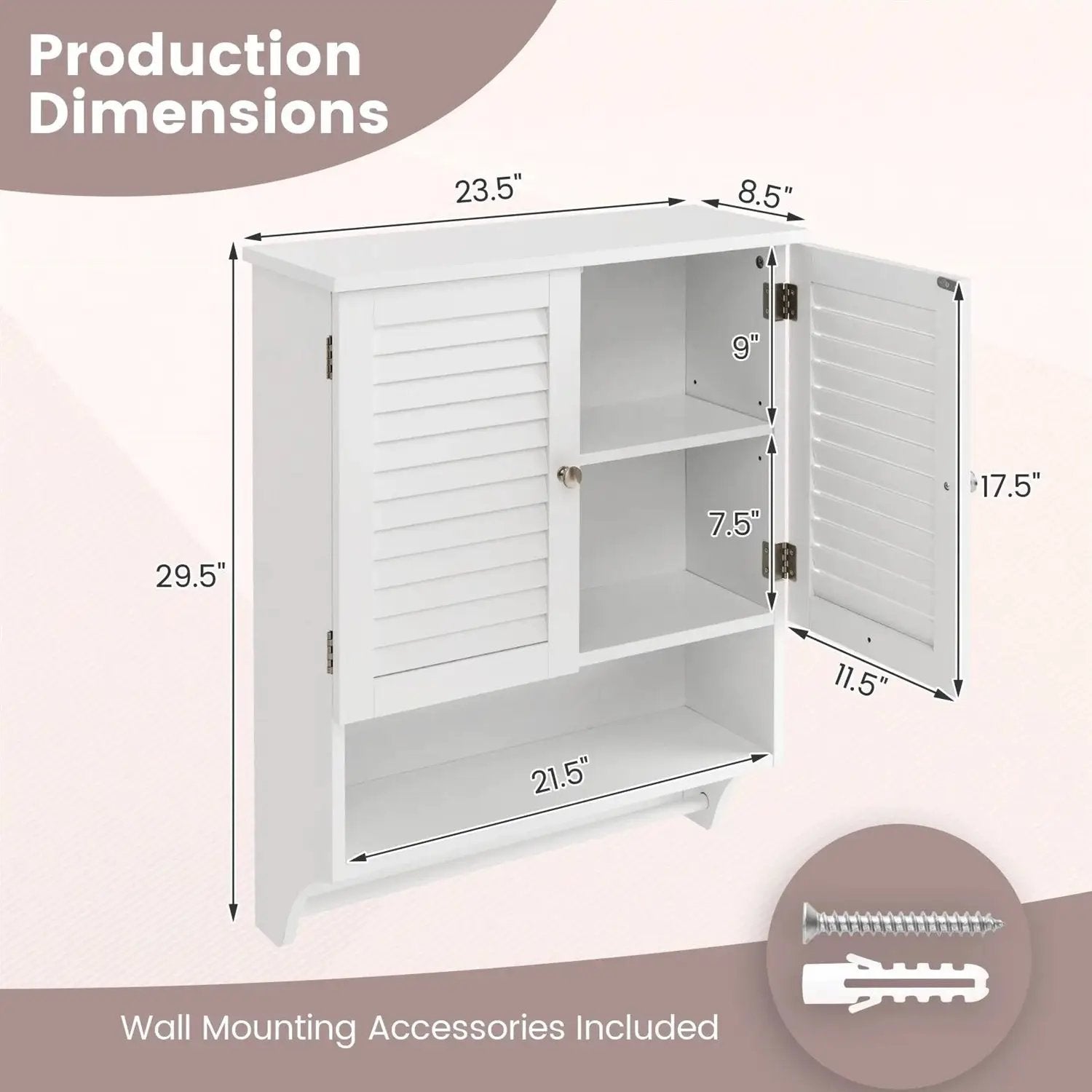 White Wall-Mounted Bathroom Storage Medicine Cabinet with Louver Doors by HomePacific