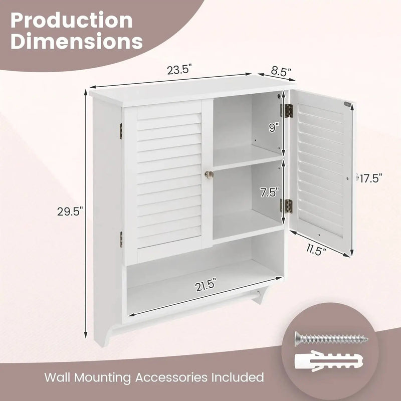 White Wall-Mounted Bathroom Storage Medicine Cabinet with Louver Doors by HomePacific