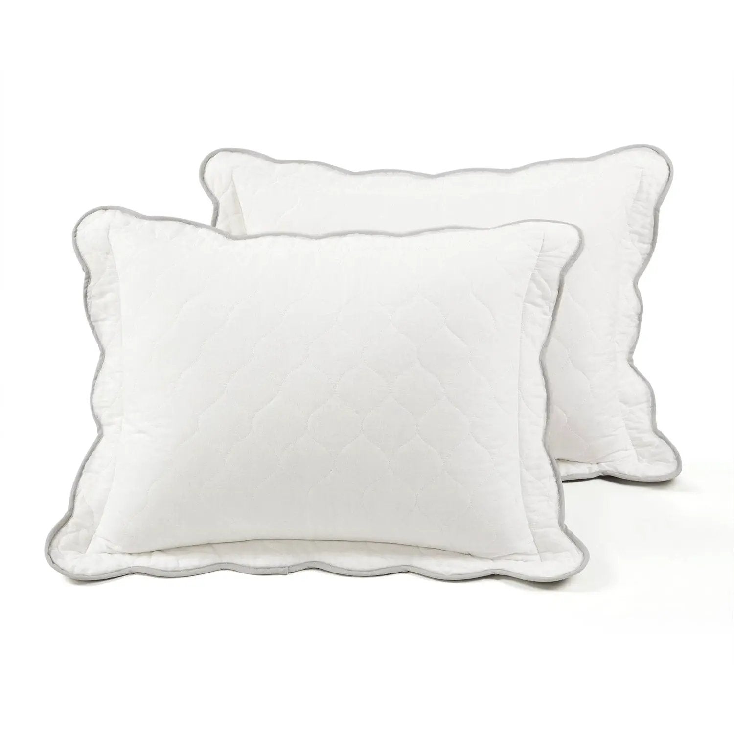 Full/Queen White Grey Scalloped Edge Reversible Thin Light Quilt Set by HomePacific