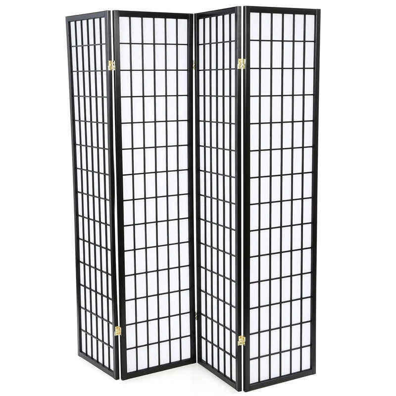 Black 4-Panel Asian Style Shoji Room Divider Screen by HomePacific