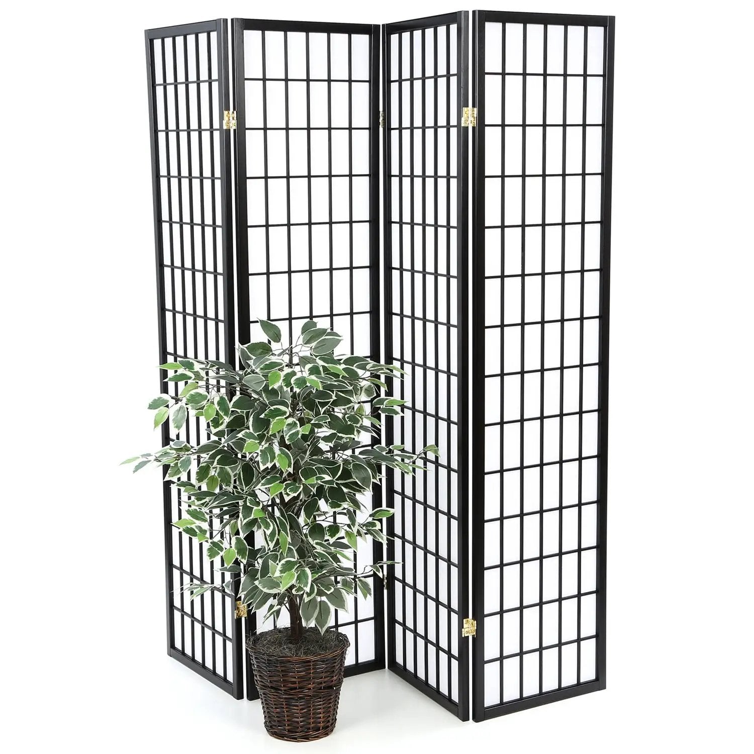 Black 4-Panel Asian Style Shoji Room Divider Screen by HomePacific
