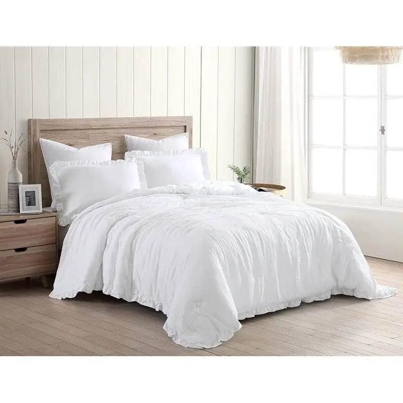 King Size White Ruffled Edge Microfiber Comforter Set by HomePacific