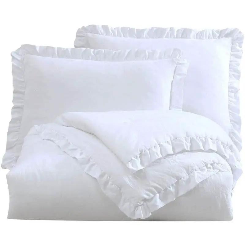 King Size White Ruffled Edge Microfiber Comforter Set by HomePacific