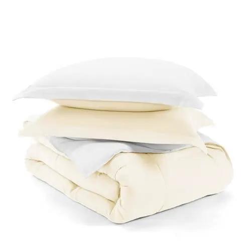 King/Cal King 3-Piece Microfiber Reversible Comforter Set in White and Cream by HomePacific