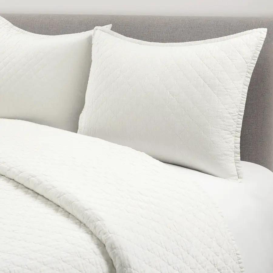 King/CAL King Lightweight Cotton Linen White Reversible 3-PC Quilt Set by HomePacific